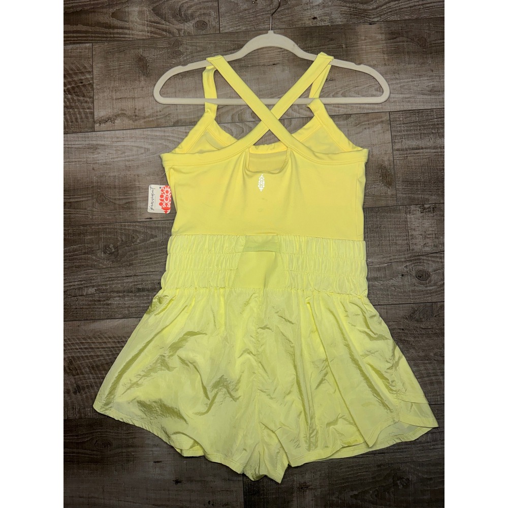 Free People Movement Righteous Runsie Lemon Yellow Smocked Active Romper Large